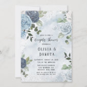 Dusty Blue Waterverf Rustic Floral Couples Shower Kaart (Voorkant)