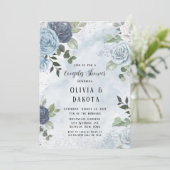 Dusty Blue Waterverf Rustic Floral Couples Shower Kaart (Staand voorkant)