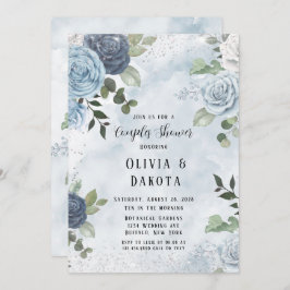 Dusty Blue Waterverf Rustic Floral Couples Shower Kaart