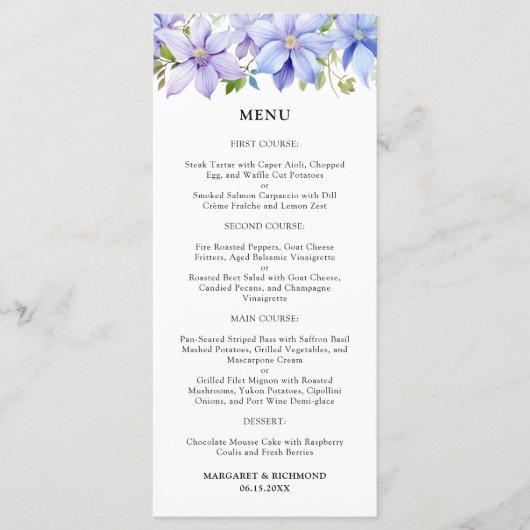 Dusty Blue Waterverf Rustic Floral Wedding Menu (Voorkant)