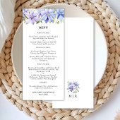 Dusty Blue Waterverf Rustic Floral Wedding Menu
