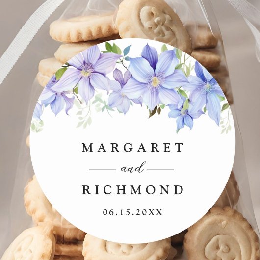 Dusty Blue Waterverf Rustic Floral Wedding Ronde Sticker