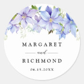 Dusty Blue Waterverf Rustic Floral Wedding Ronde Sticker (Voorkant)
