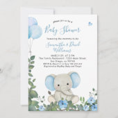 Dusty Blue Waterverf Schattige Elephant Baby showe Kaart (Voorkant)