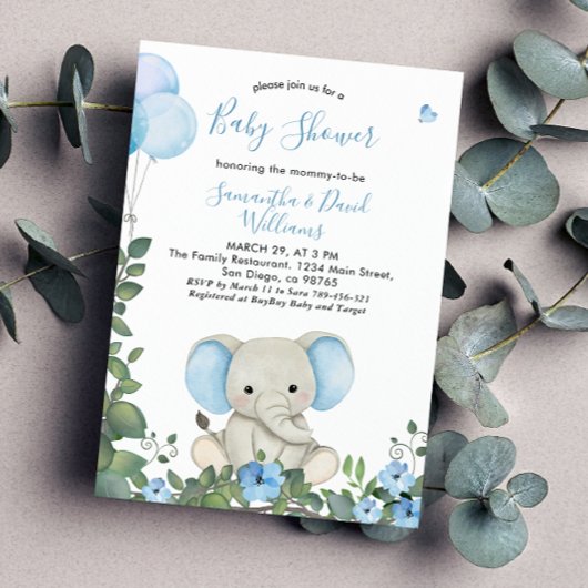 Dusty Blue Waterverf Schattige Elephant Baby showe Kaart