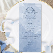 Dusty Blue Waterverf Script Monogram Wedding Menu