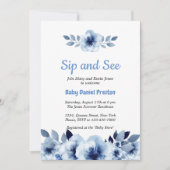 Dusty Blue Waterverf Sip and See Baby shower Kaart (Voorkant)