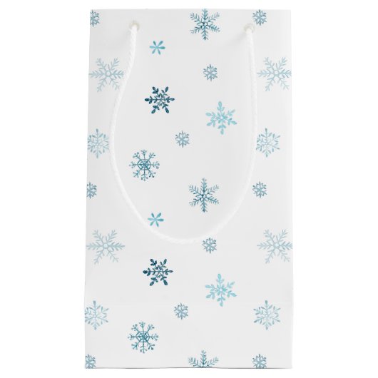 Dusty Blue Waterverf Snowflake Gift Bag Klein Cadeauzakje (Voorkant)