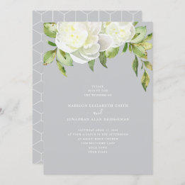 Dusty Blue Waterverf Spring Floral Peony Wedding Kaart