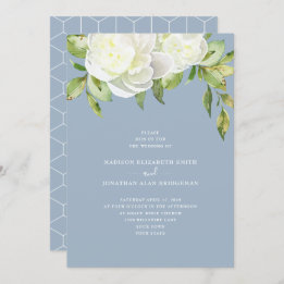 Dusty Blue Waterverf Spring Floral Peony Wedding Kaart