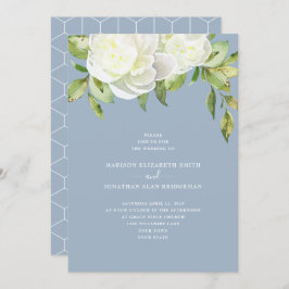 Dusty Blue Waterverf Spring Floral Peony Wedding Kaart