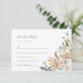 Dusty Blue Waterverf Spring Floral Wedding RSVP Kaartje (Staand voorkant)