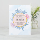 Dusty Blue Waterverf Succulent Bar Bat Mitzvah Kaart (Staand voorkant)