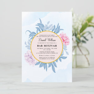 Dusty Blue Waterverf Succulent Bar Bat Mitzvah Kaart