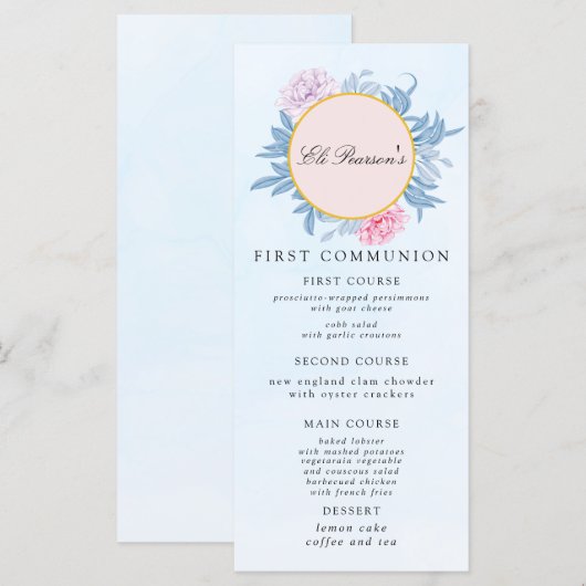 Dusty Blue Waterverf Succulent First Community Menu (Voorkant / Achterkant)