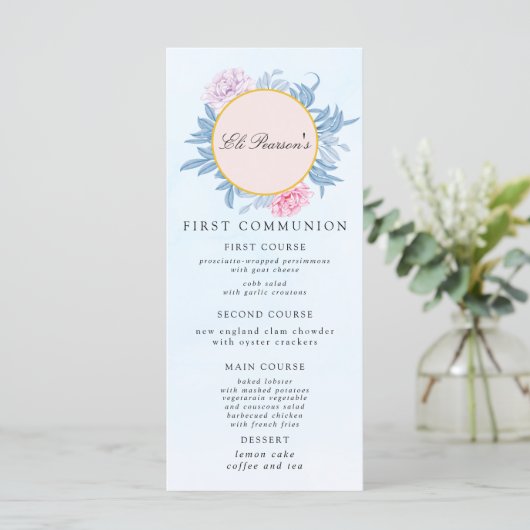 Dusty Blue Waterverf Succulent First Community Menu (Staand voorkant)