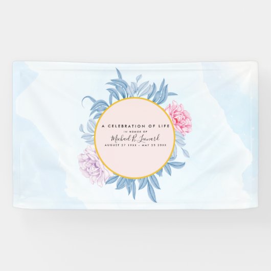 Dusty Blue Waterverf Succulent Funeral Memorial Spandoek (Horizontaal)