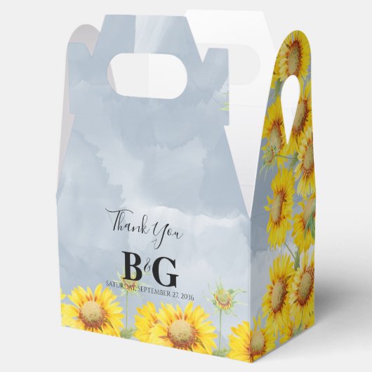 Dusty Blue Waterverf Sunflower Monogram Weddenscha Bedankdoosjes (Geopend)
