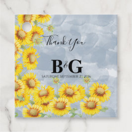 Dusty Blue Waterverf Sunflower Monogram Weddenscha Bedankjes Labels
