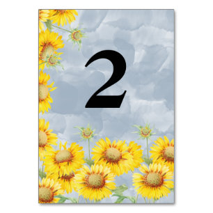 Dusty Blue Waterverf Sunflower Monogram Weddenscha Kaart