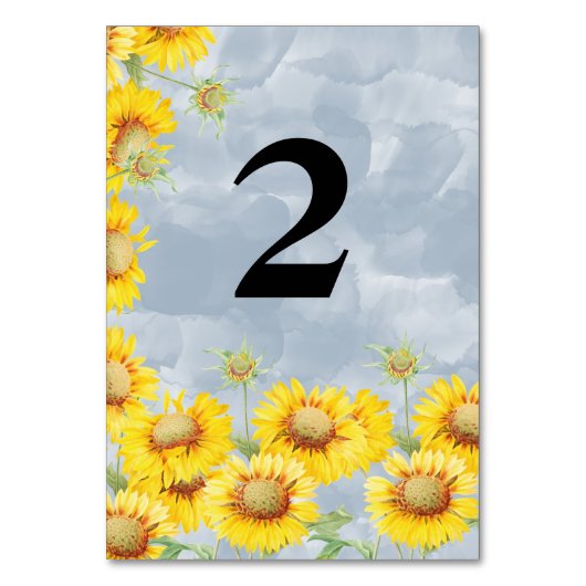 Dusty Blue Waterverf Sunflower Monogram Weddenscha Kaart (Voorkant)