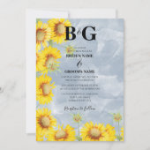 Dusty Blue Waterverf Sunflower Monogram Weddenscha Kaart (Voorkant)