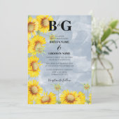 Dusty Blue Waterverf Sunflower Monogram Weddenscha Kaart (Staand voorkant)