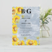 Dusty Blue Waterverf Sunflower Monogram Weddenscha Kaart (Staand voorkant)
