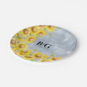 Dusty Blue Waterverf Sunflower Monogram Weddenscha Papieren Bordje (Gekanteld)