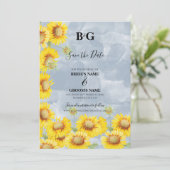 Dusty Blue Waterverf Sunflower Monogram Weddenscha Save The Date (Staand voorkant)
