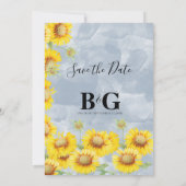 Dusty Blue Waterverf Sunflower Monogram Weddenscha Save The Date (Achterkant)