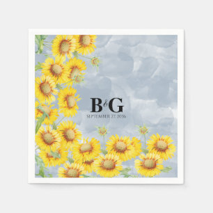 Dusty Blue Waterverf Sunflower Monogram Weddenscha Servet