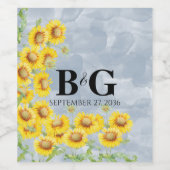 Dusty Blue Waterverf Sunflower Monogram Weddenscha Wijn Etiket (Enkel label)