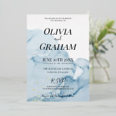 Dusty Blue Waterverf Traditional Gold Invitation Folie Uitnodiging (Staand Voorkant)