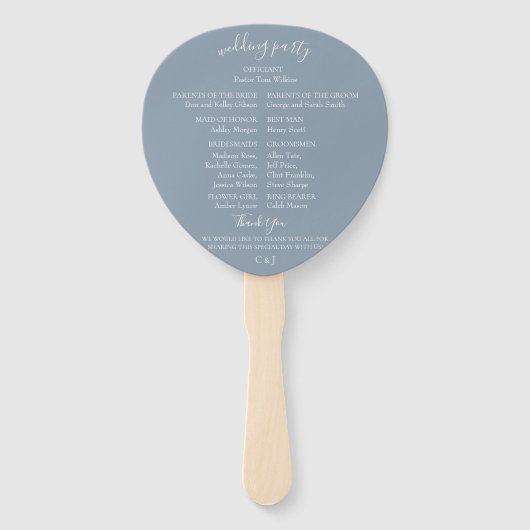 Dusty Blue Waterverf Trouwprogramma Hand Fans Handwaaier (Achterkant)