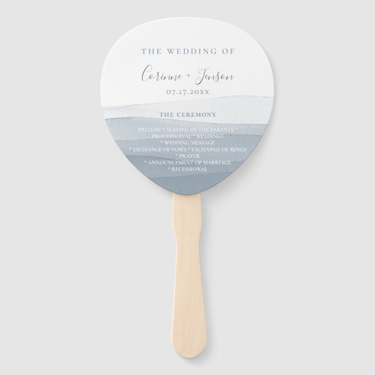 Dusty Blue Waterverf Trouwprogramma Hand Fans Handwaaier (Voorkant)