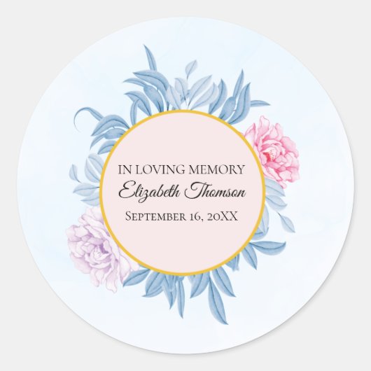 Dusty Blue Waterverf verlaat Memorial Funeral Ronde Sticker (Voorkant)