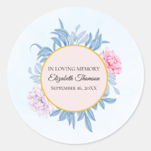 Dusty Blue Waterverf verlaat Memorial Funeral Ronde Sticker