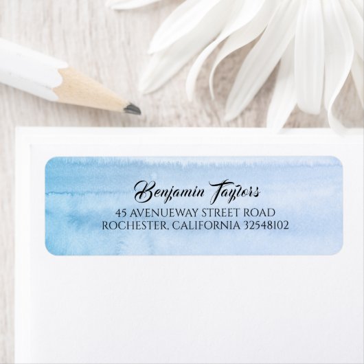 Dusty Blue Waterverf Wash Elegant Modern Etiket (Insitu)