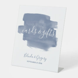 Dusty Blue Waterverf Wedding Cards & Gifts Reclamebord Met Voetstuk