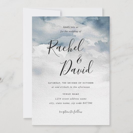 Dusty Blue Waterverf Wedding Kaart (Voorkant)