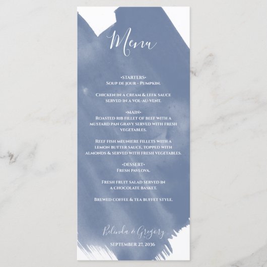 Dusty Blue Waterverf Wedding Menu (Voorkant)