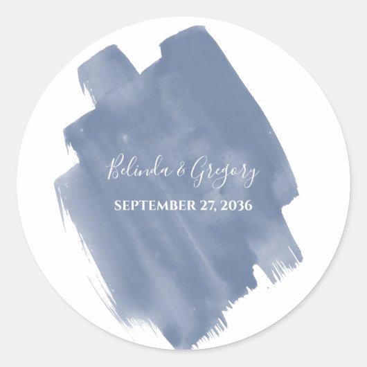 Dusty Blue Waterverf Wedding Ronde Sticker (Voorkant)