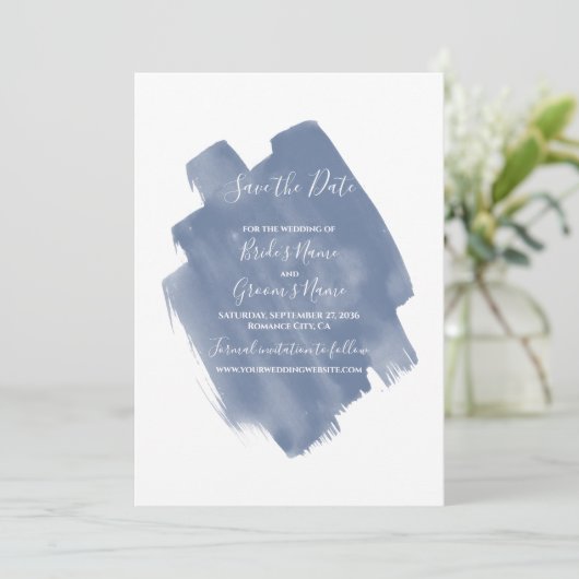 Dusty Blue Waterverf Wedding Save the Date (Staand voorkant)