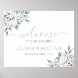 Dusty Blue Waterverf Wedding Welcome sign Poster