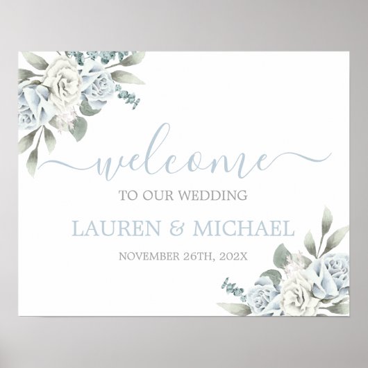 Dusty Blue Waterverf Wedding Welcome sign Poster (Voorkant)