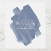 Dusty Blue Waterverf Wedding Wijn Etiket (Enkel label)