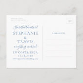 Dusty Blue Waterverf Wereldkaart Sla de datum op Aankondigingskaart (Achterkant)