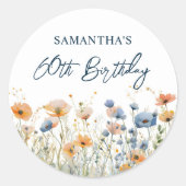 Dusty Blue Waterverf Wildflower 60ste verjaardag Ronde Sticker (Voorkant)