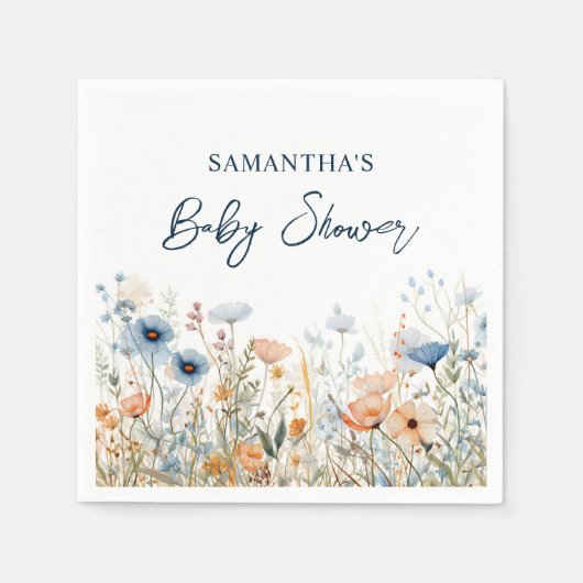 Dusty Blue Waterverf Wildflower Baby shower Servet (Voorkant)